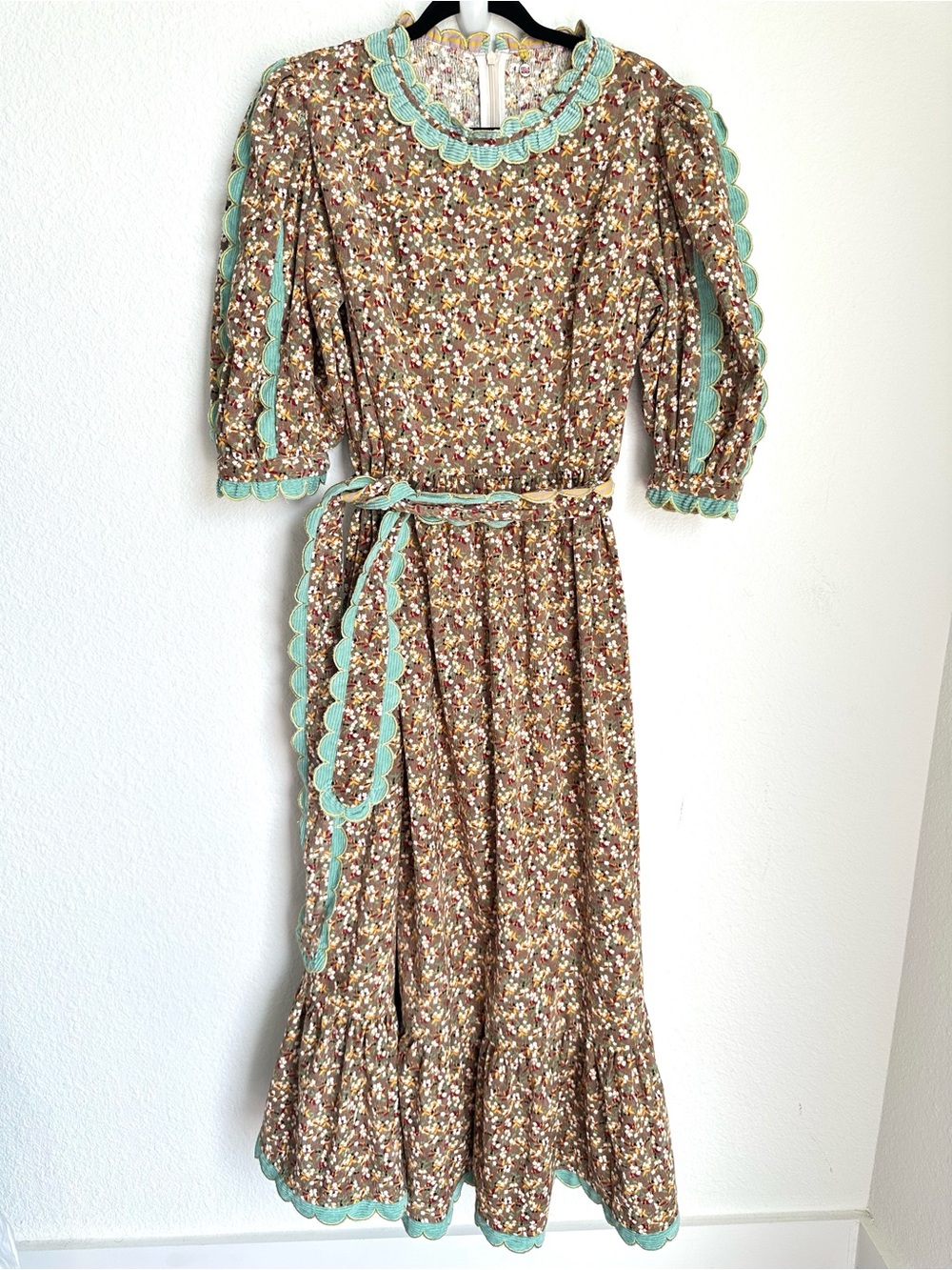 CELIA B Alamo Dress Brown Floral Midi corduroy Large - Picture 4 of 17